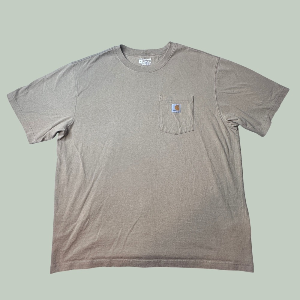 Carhartt T-Shirt Mens XL K87 Loose Fit Desert Tan Pocket Short Sleeve Crew Neck